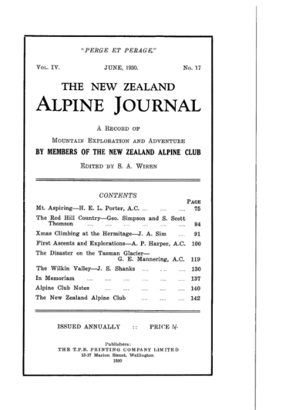New Zealand Alpine Journal 1930 Vol 4 No 17 cover